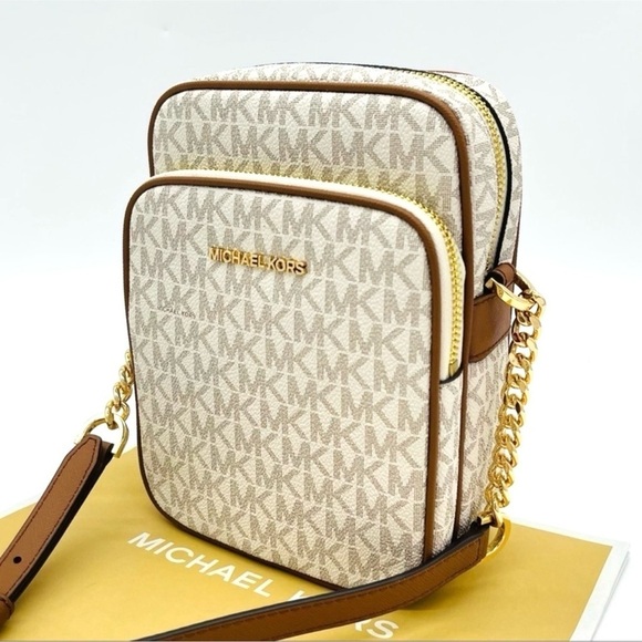 Michael Kors Medium NS Chain XBody Bag Vanilla/Brown